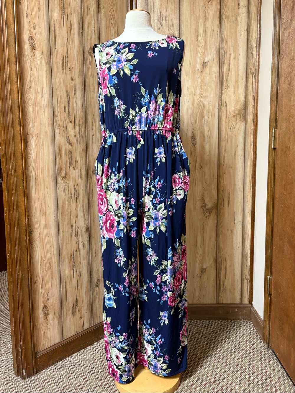 Emerald Navy Floral Sleeveless Wide-Leg Jumpsuit
